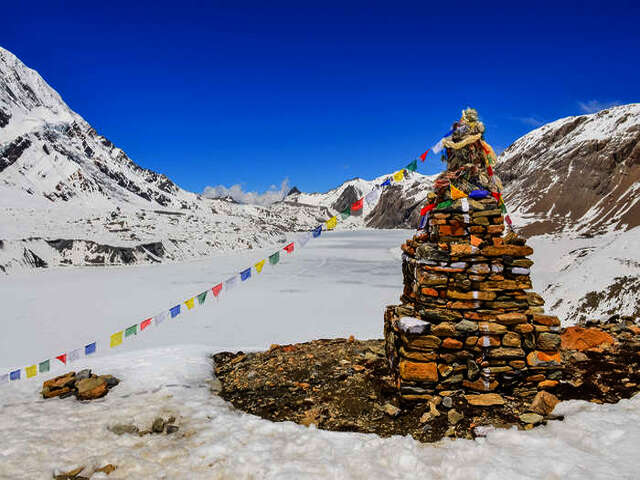 	Frozen Himalayan Lake Along The Trek