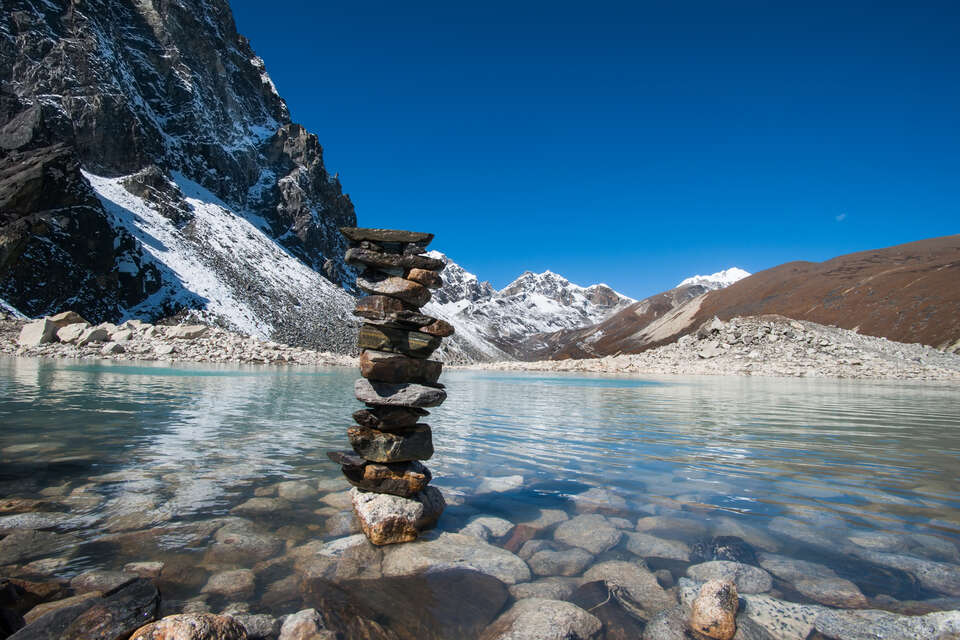 Harmony And Balance Stones And Sacred Lake Near Gokyo