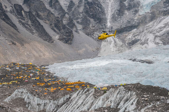 Helicopter Flying Above Everest Base Camp And Khumbu Glacier, Nepal
