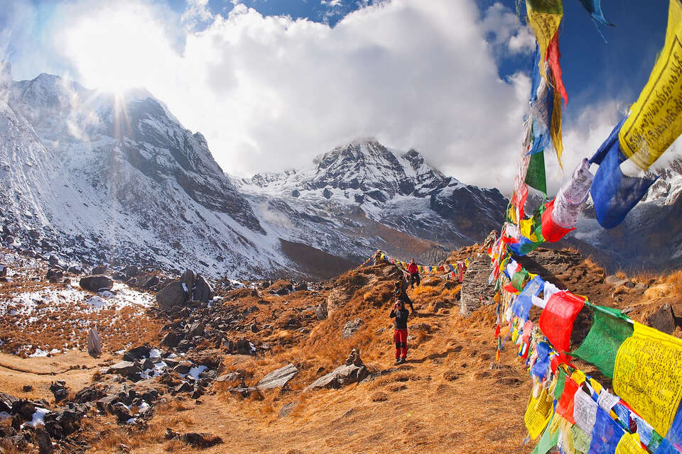 Tibetan Flags At Annapurna Base Camp 4200m