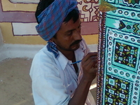 Artist Working On Pillar. Artist Working On Pillar.